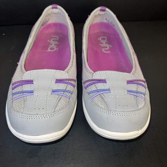 Ryka Tang Slip-On Comfort Shoes, Leather Upper, Gray&Purple Loafers Flats Size 8 - Picture 3 of 7